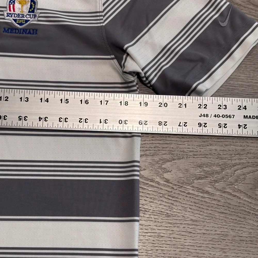 Nike Polo Shirt Mens Small Grey Ryder Cup Medinah Dri-Fit Striped Golf Preppy